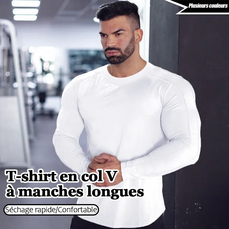 T-shirt en col rond à manches longues couleur unie