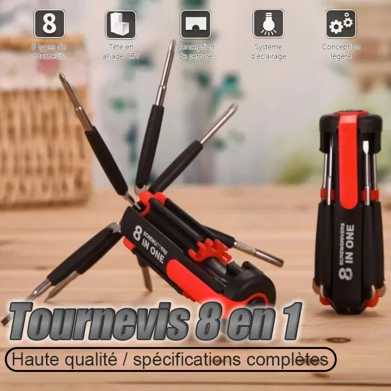 Tournevis 8 en 1 avec lampe de travail et lampe de poche