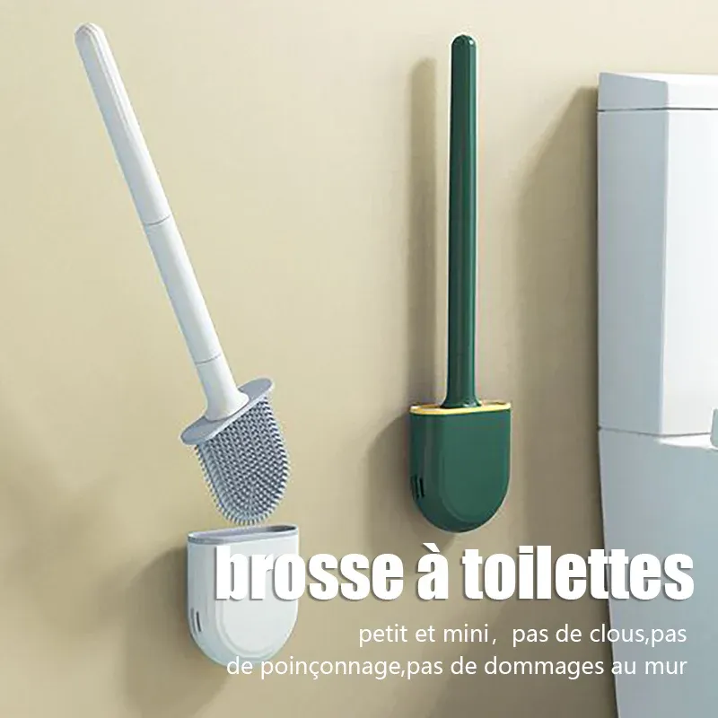 Brosse de toilette ronde en silicone montée au mur