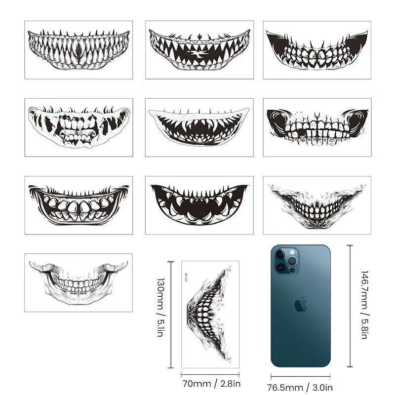 Tatouages temporaires de farce d'Halloween (10 pièces) - Image 2