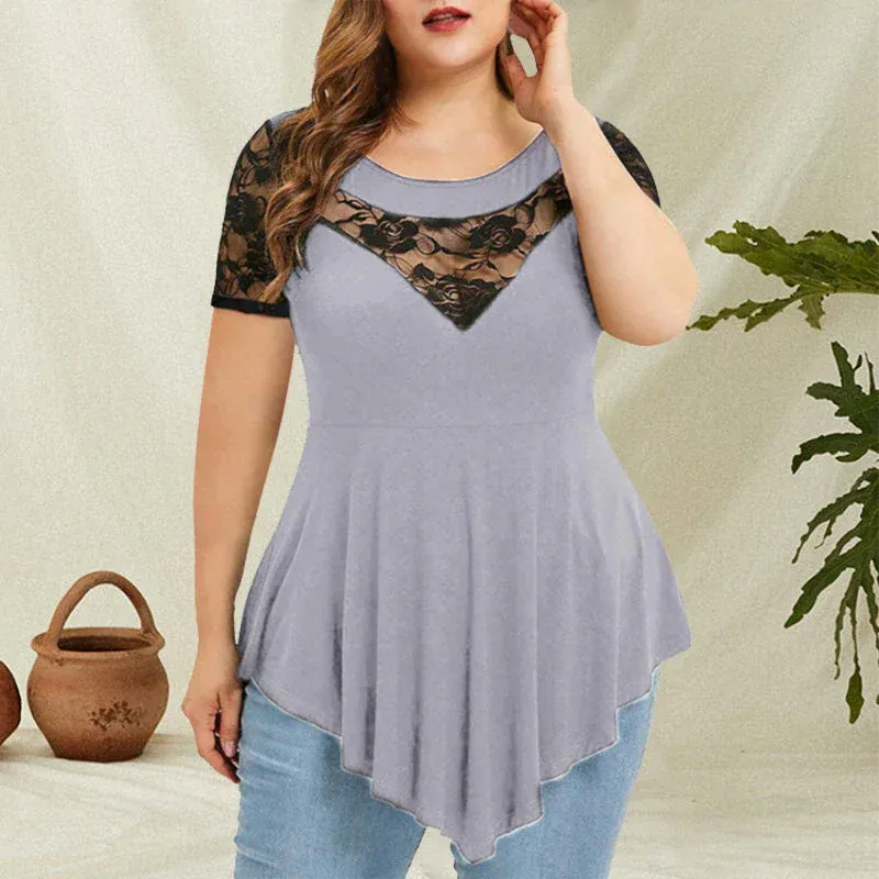 T-shirt irrégulier avec dentelle florale - Image 2