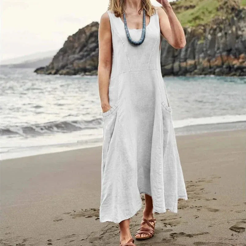 Robe sans manches en coton et lin pour femmes - Image 4