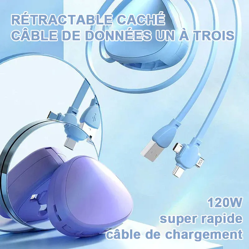 Rouleau télescopique de câble de chargement 3-en-1 120W - Image 3