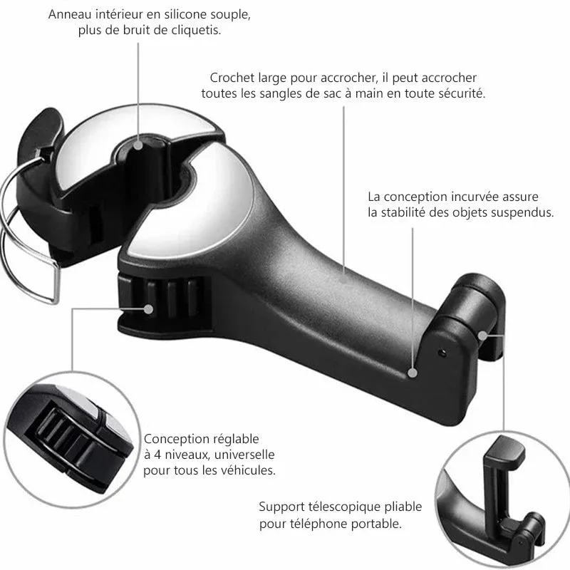 2 en 1 crochet de siège de voiture avec support de téléphone - Image 4