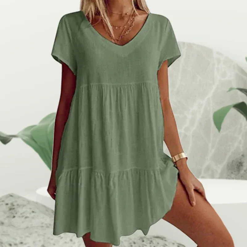 Robe décontractée à manches courtes en col V - Image 4