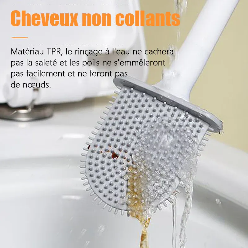 Brosse de toilette ronde en silicone montée au mur - Image 2