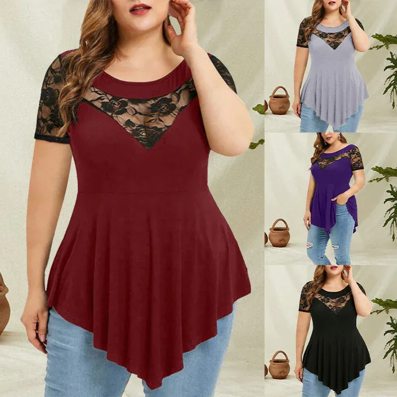 T-shirt irrégulier avec dentelle florale - Image 5