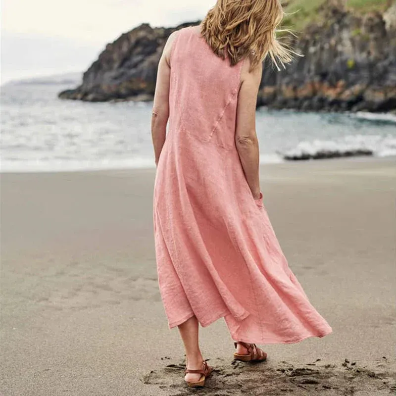 Robe sans manches en coton et lin pour femmes - Image 7