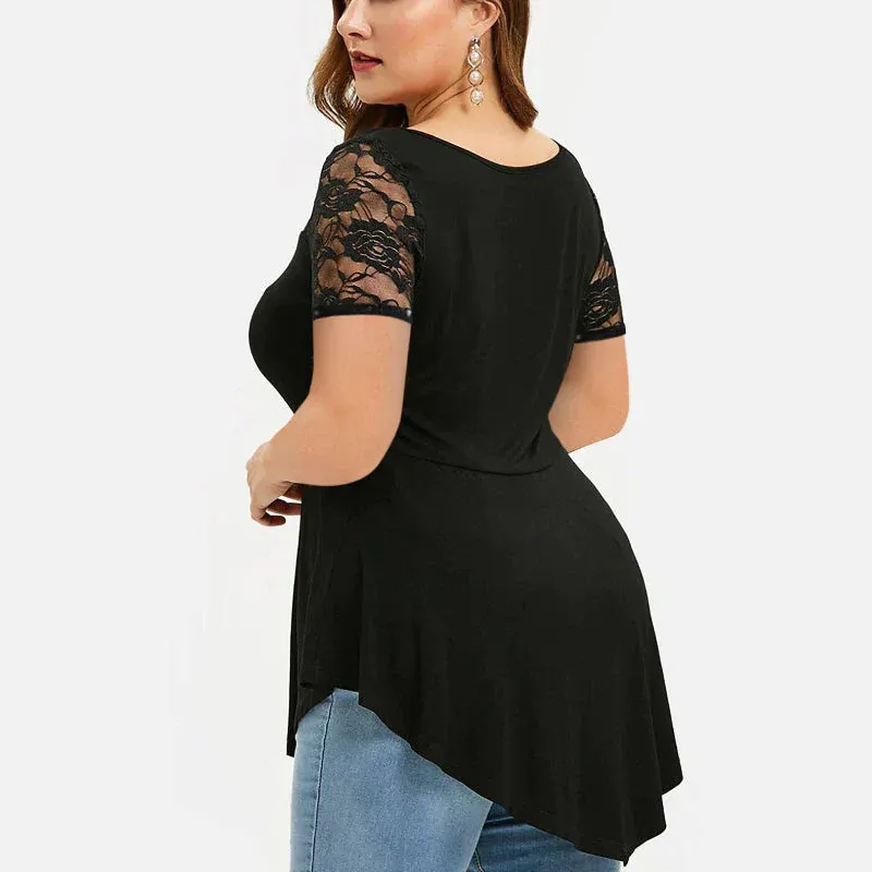 T-shirt irrégulier avec dentelle florale - Image 8