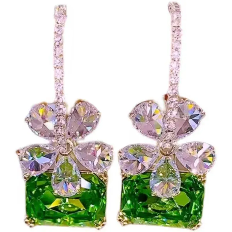 Boucles d'oreilles brillantes fleur verte - Image 8