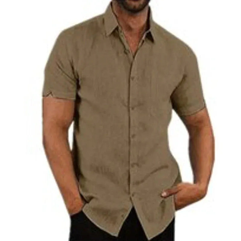 Chemise boutonnée en lin unie à manches courtes pour homme - Image 7