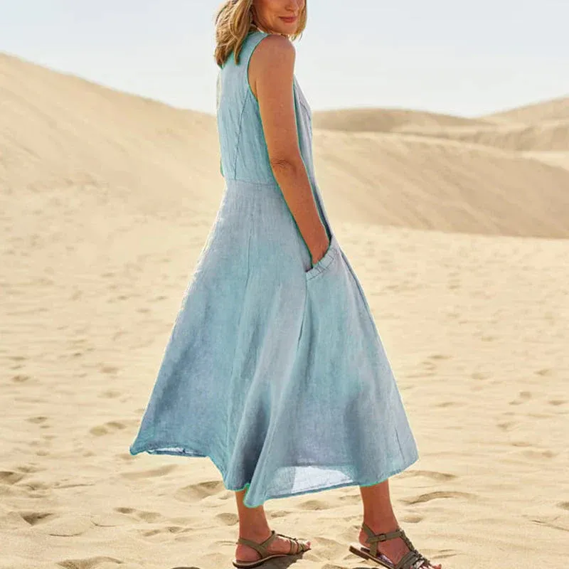 Robe sans manches en coton et lin pour femmes - Image 9